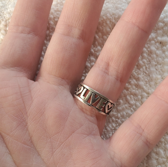 sterling live laugh love word boho 90s y2k chunky positivity 925 band ring - Picture 3 of 7
